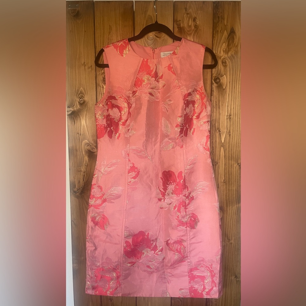 Gold Floral Pink Sleeveless Dress